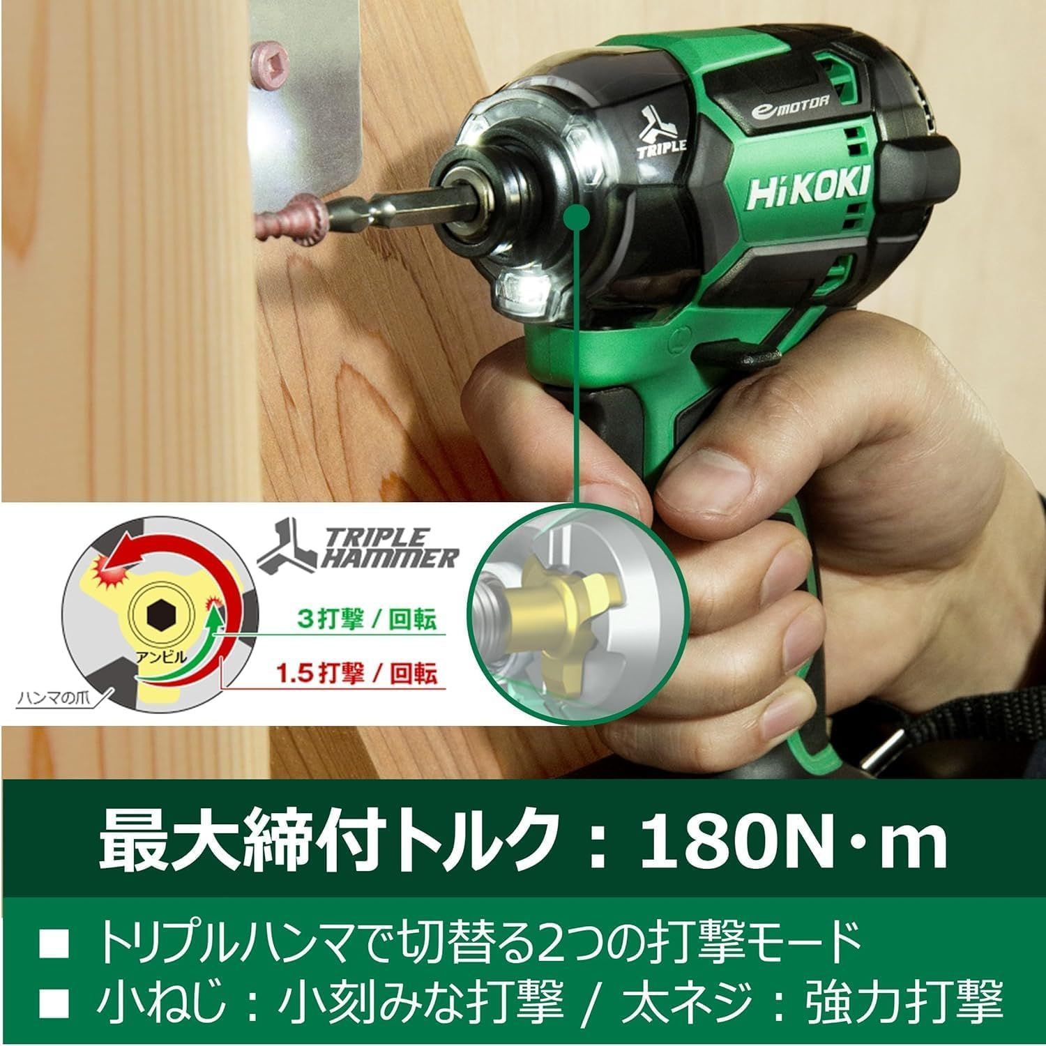 HiKOKI(ハイコーキ) 18V 充電式 インパクトドライバー 最大締付トルク180N・m フレアレッド 蓄電池・充電器・ケース・ビット別売 WH18DC (NNR)