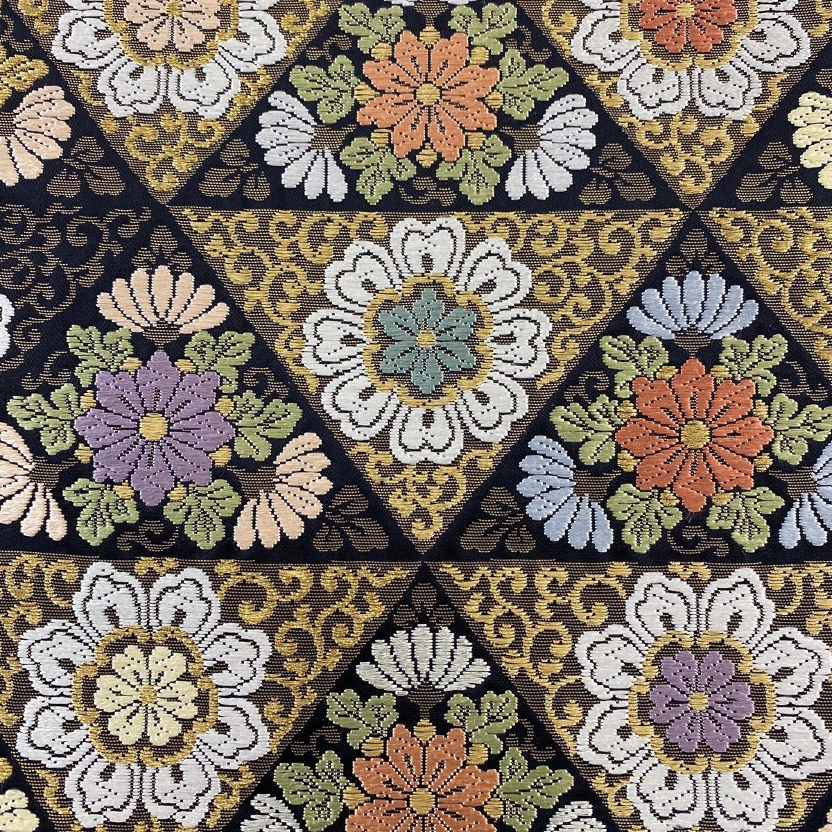 袋帯 秀品 鱗 華文 唐織 金銀糸 黒 六通 正絹