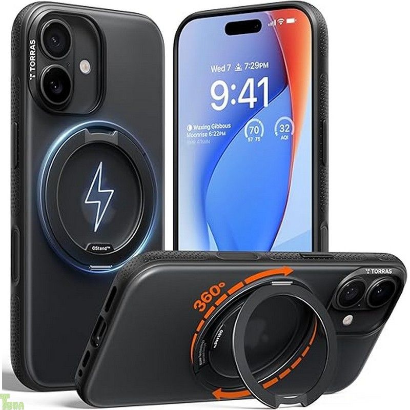 TORRAS iPhone 17 用ケース カチカチ 多機能360度回転スタンド リング Ostand O3 Fitness MagSafe対応 米軍MIL規格耐衝撃 スタンド 指紋防止 黄変防止 カメラコントロールボタン付き ストラップホール 半.
