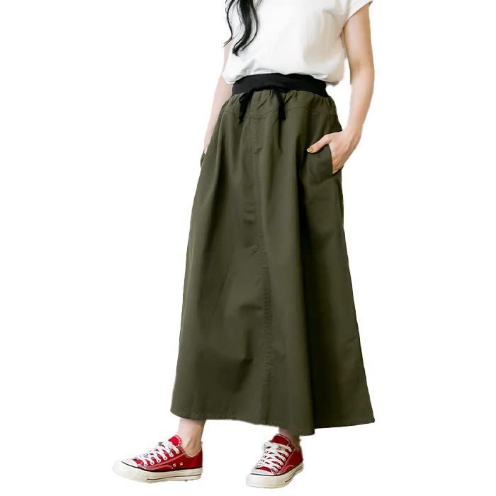 Size LL_Color カーキ atONE ATC-0041 ウエストリブツイル マキシスカート レディース LL カーキ