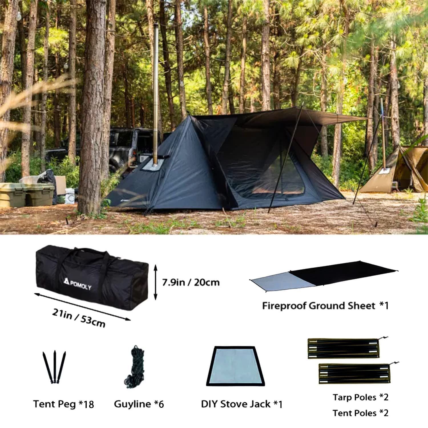 POMOLY STOVEHUT TC パップテント1-2人用軍幕テント 煙突穴付き