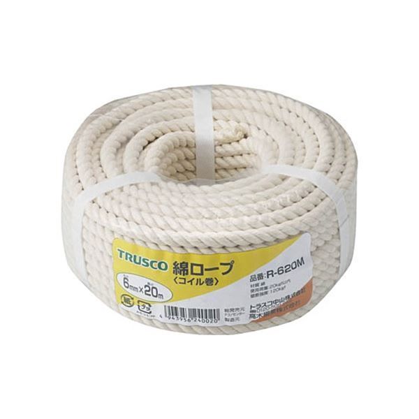 まとめ TRUSCO 綿ロープ φ6mm×20m コイル巻 R-620M 1巻 ×3セット