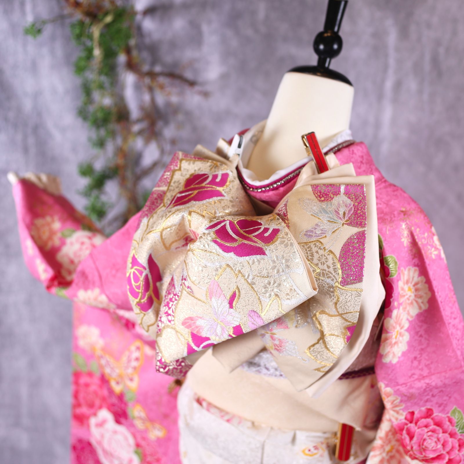 振袖フルセット 振袖セット 振袖 Lサイズ ピンク×牡丹 美品 成人