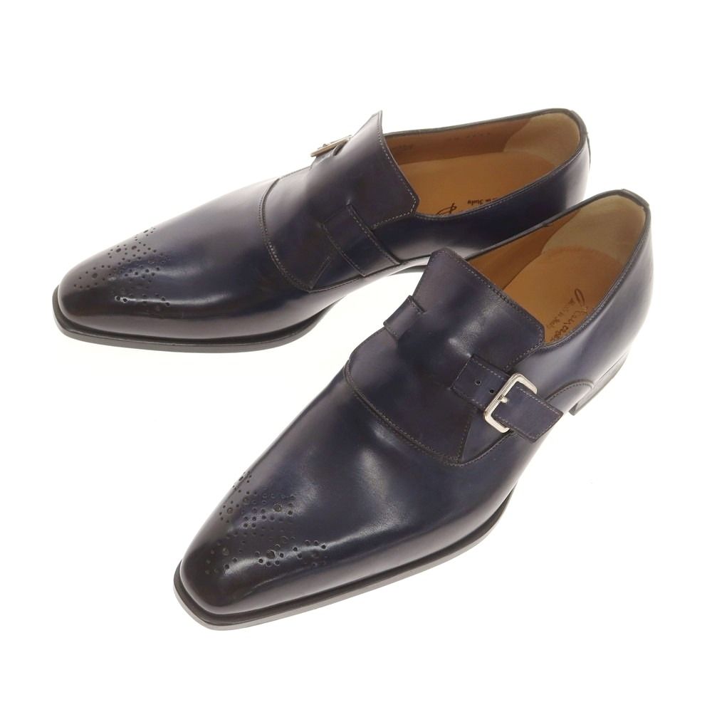 ♥ フランチェスコ ベニーニョ FRANCESCO BENIGNO シングルモンク ドレスシューズ ダークネイビー サイズ7 1|2 メンズ
