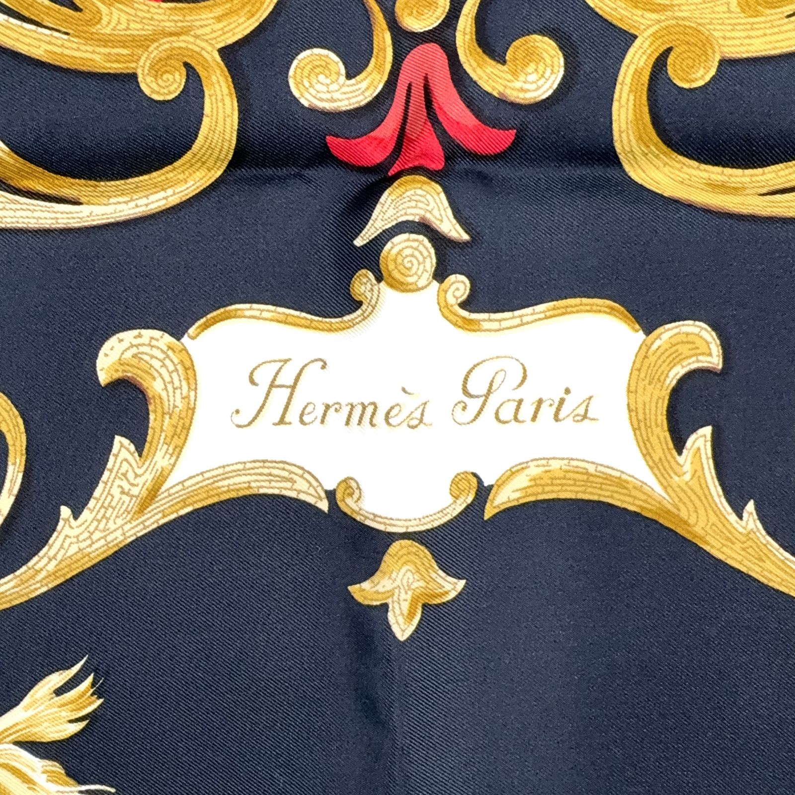 HERMES カレ90 トルコの馬 大判 シルク ブラック×マルチカラー