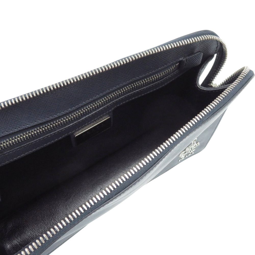 美品 プラダ クラッチバッグ 2VF056 サフィアーノ ネイビー 紺  