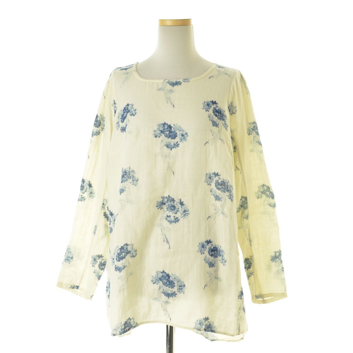 45Rインディゴ抜染花柄ブラウスチュニック