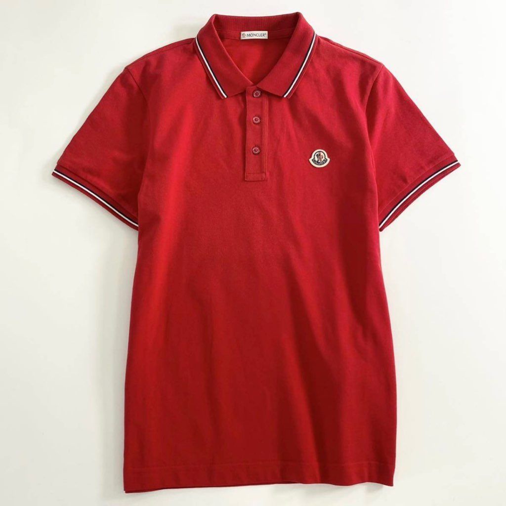 6e19-3 未使用タグ付☆MONCLER モンクレール ロゴワッペンポロシャツ サイズS レッド MAGLIA POLO MANICA C  マリアポロマニカ メンズ