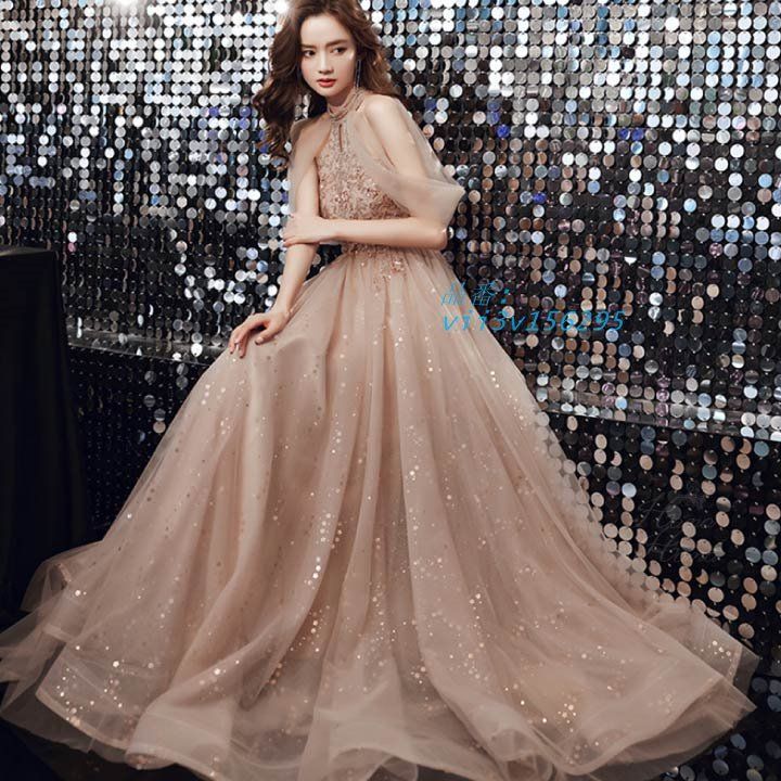 ワンピース ドレス イブニングドレス ホルターネック ロング丈 レディース 秋冬 セレモニー きれいめ メッシュ 結婚式 春夏 体型カバー パーティー vii3v156295