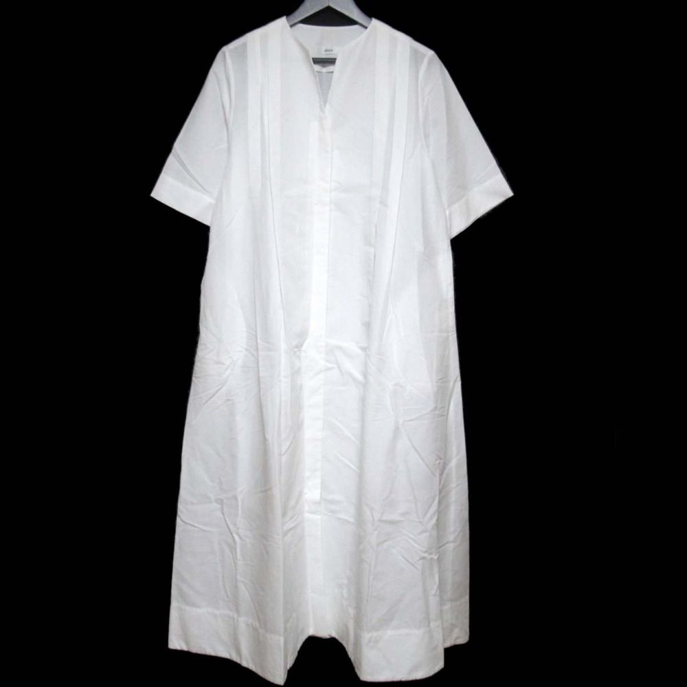 美品 クリーニング済 24SS ebure エブール ロング丈 コットンリネン タイプライター シャツ ドレス ワンピース 3910300532 38 ホワイト レディース 古着  USED
