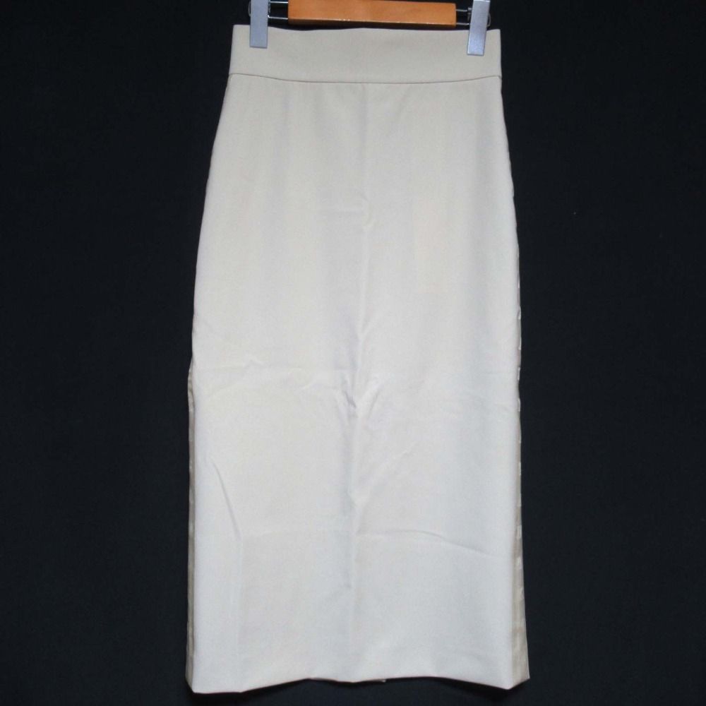 21SS Max Mara SFILATA マックスマーラ サイドロゴライン ストレッチ ミモレ丈 スカート F36サイズ ベージュ レディース 古着