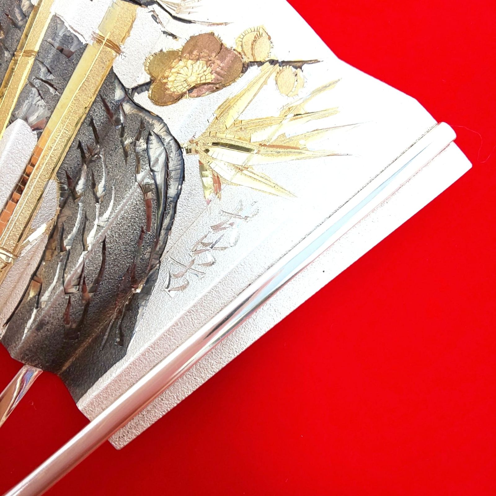 純銀細工の額昭和レトロ松の木 1029C-01 純銀 silver 999 武比古 タケヒコ TAKEHIKO 額 扇