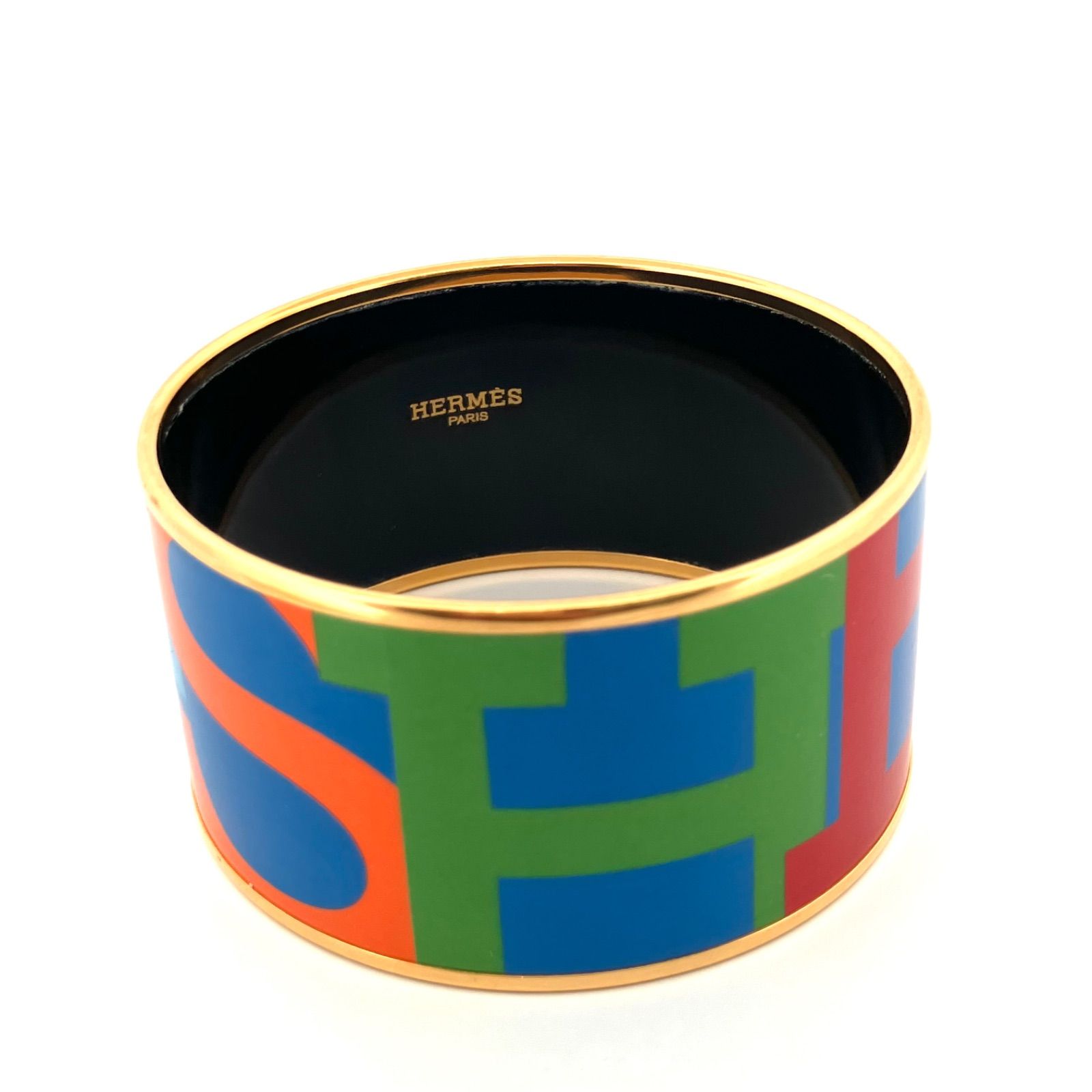 鑑定済み HERMES エルメス エマイユTGM ロゴ マルチ エナメル 七宝焼き バングル ブレスレット