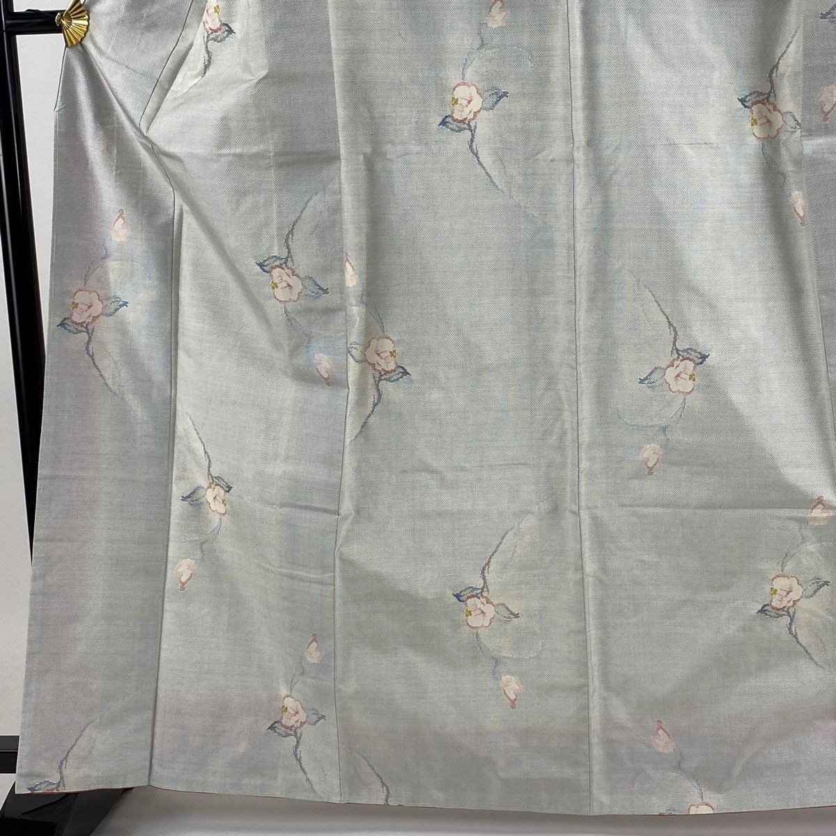 大島紬 身丈164.5cm 裄丈64cm M 袷 都喜ヱ門 証紙あり 椿 青灰色 正絹  