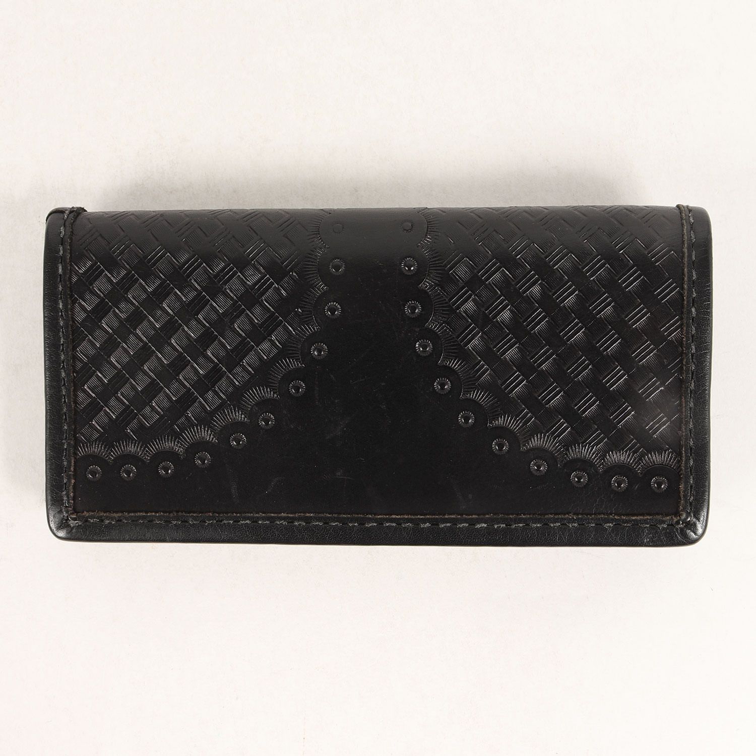 CALEE / エンボスバスケットウィーブ/長財布/レザー/BLK/無地/メンズ CALEE キャリー バスケットウィーブ エンボス ロングウォレット 長財布