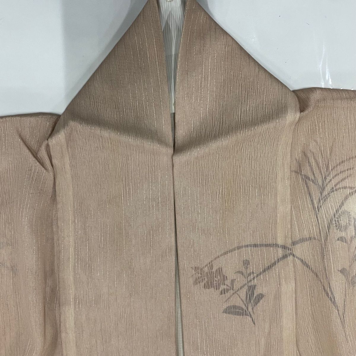 訪問着 身丈159cm 裄丈63cm S 紗絽袷 秋草 銀糸 ぼかし ピンクベージュ  