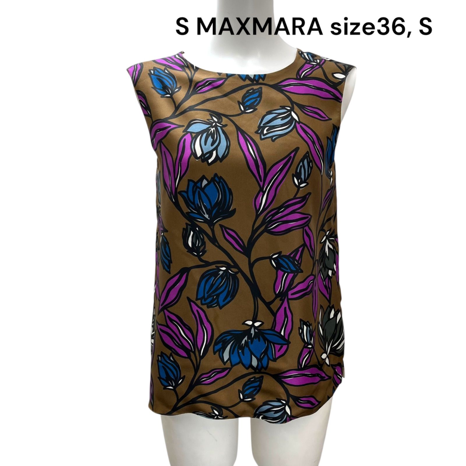 エスマックスマーラ S MAXMARA シルク 花柄 ノースリーブ ブラウス シャツ 36 S レディース S5Q442
