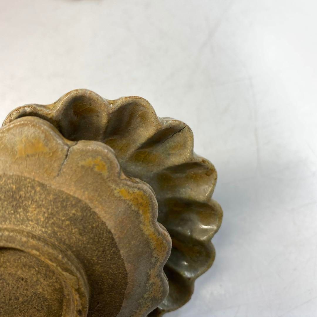 江戸中期 御深井焼 菊形小皿6枚 木箱付 横幅約7㎝ 東Y6-0410☆2F