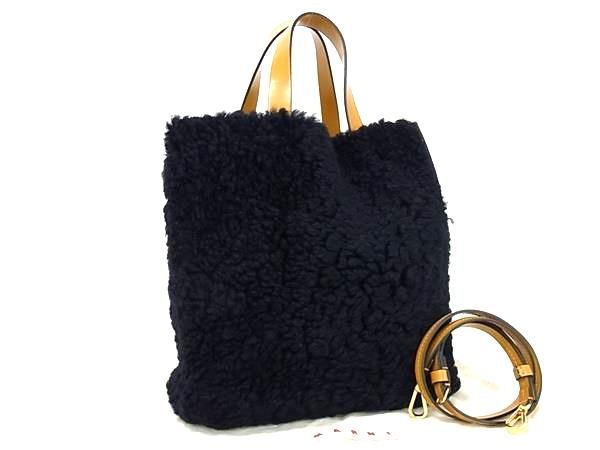 □極美品□ MARNI マルニ ミュゼオ レザー×ボア 2WAYハンドバッグ 