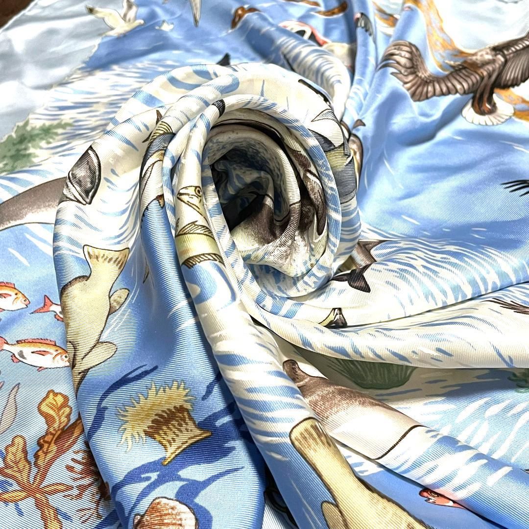 エルメス 地中海の貴重な生命 スカーフ カレ90 タグ オーシャンブルー