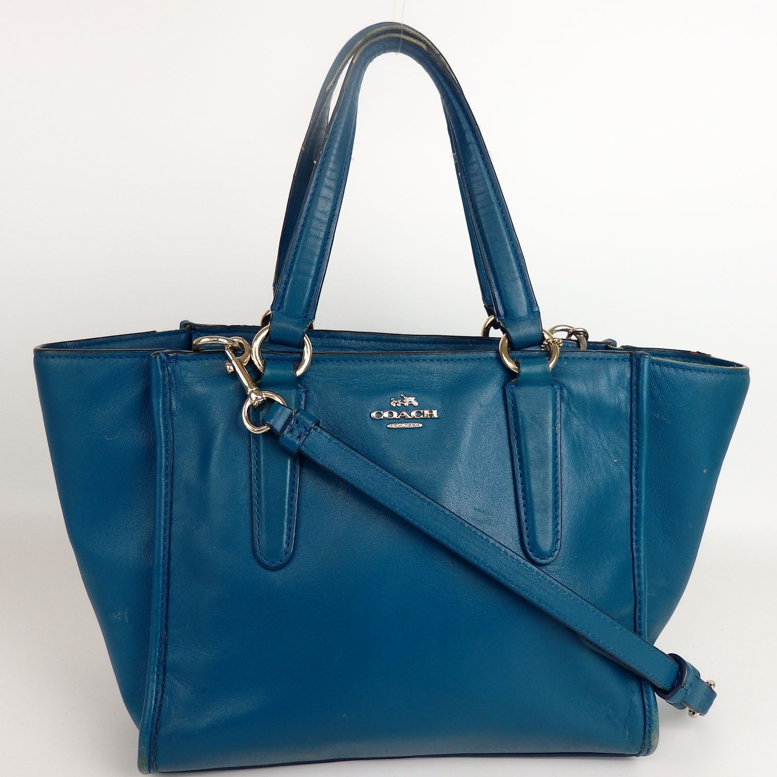 再再値下げします！COACH ダークブルー レザー ハンドバッグ 送料込 最終値下げ 定5 5万 COACH コーチ 26301レガシー
