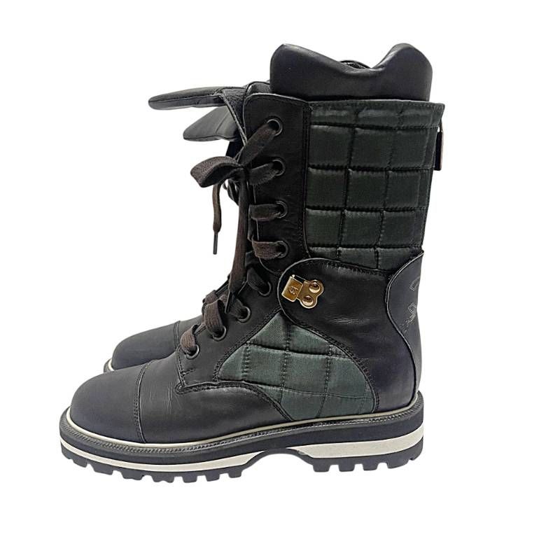 CHANEL シャネル スポーツライン スノーブーツ 37 23.5-24cm レザー キルト ココマーク ブラック系 OJ10-2