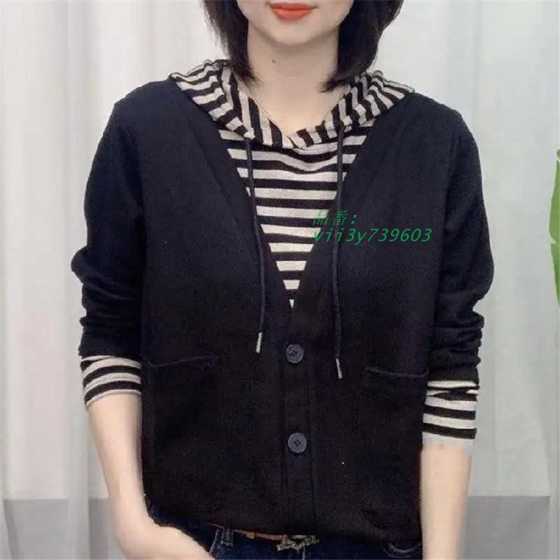パーカー レディース プルオーバー スエット レイヤード カットソー tシャツ トップス ストライプ柄 ブラウス ゆったり 体型カバー カジュアル プルオーバー レイヤード風 レディース フード付き ストライプ
