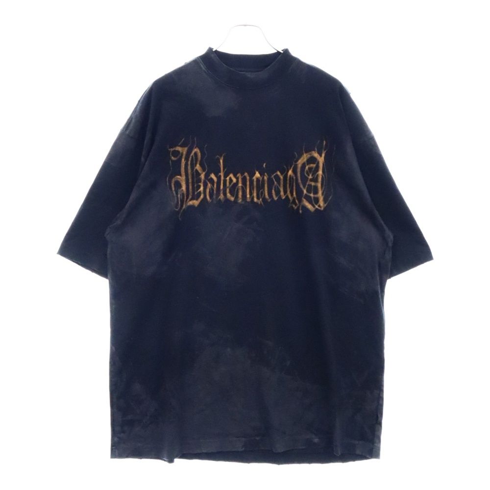BALENCIAGA (バレンシアガ) 23SS Heavy Metal Logo T-Shirt ベビーメタルロゴ ダメージ加工半袖Tシャツ ブラック 744439 TOVE1