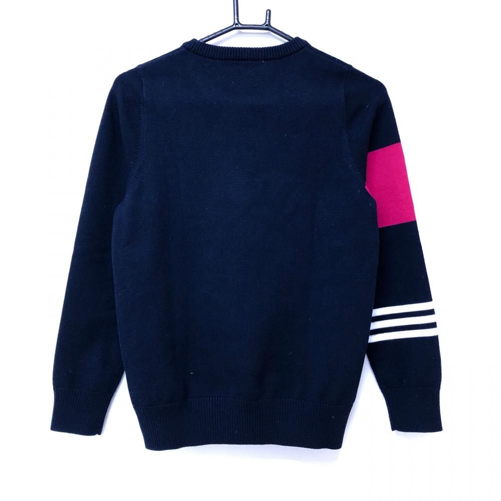 超美品】アディダス セーター ネイビー×ピンク ウール混 袖3ライン  
