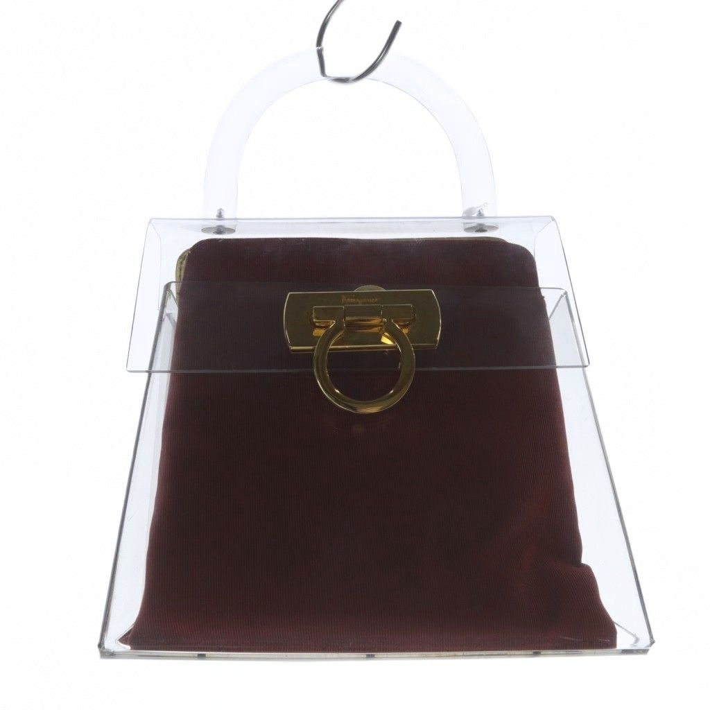 サルヴァトーレフェラガモ Salvatore Ferragamo ヴィンテージ ガンチーニ ゴールド金具 ハンドバッグ 留め具 赤 クリア