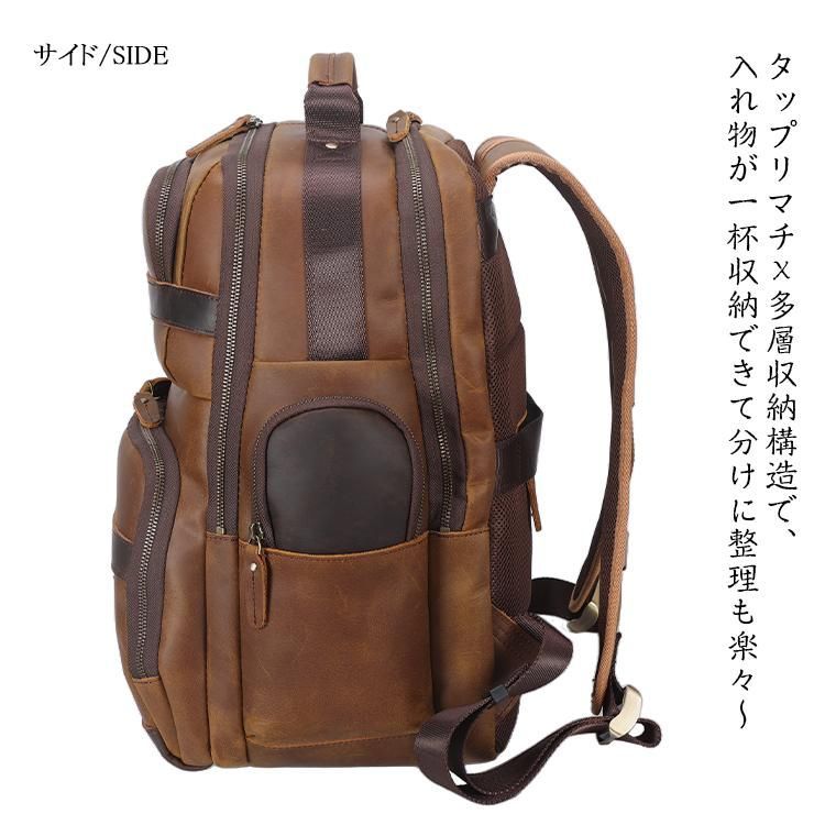 Luufan リュック メンズ 本革 リュックサック 大容量 通勤通学 A4収納 14インチPC対応 ビジネスリュック レザー バックパック : [Luufan] リュックサック 本革 メンズ 大容量 ビジネス