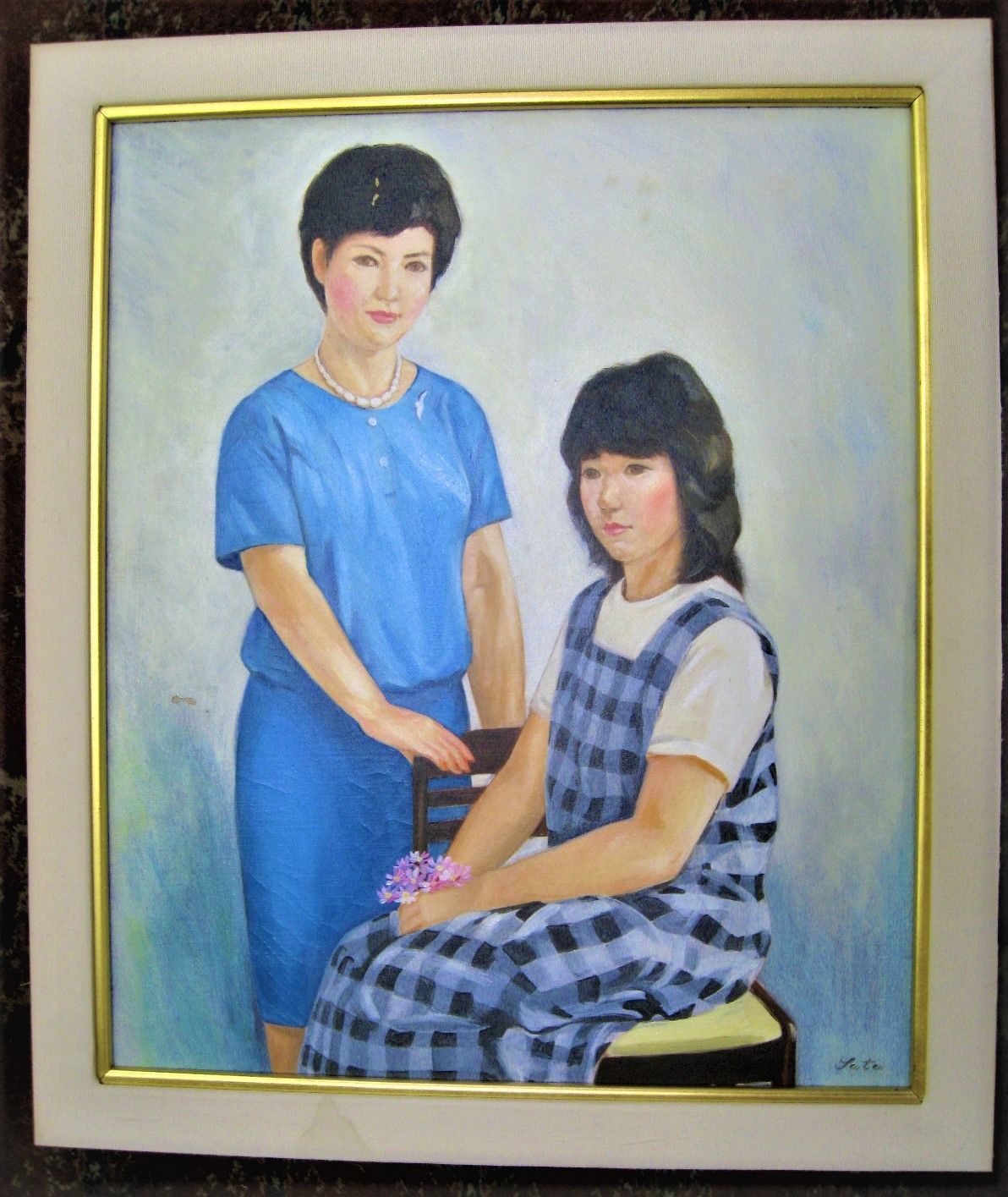 ショップ 絵画 油絵 真作 佐田 昌治「母と娘」昭和59年12月 作 絵画