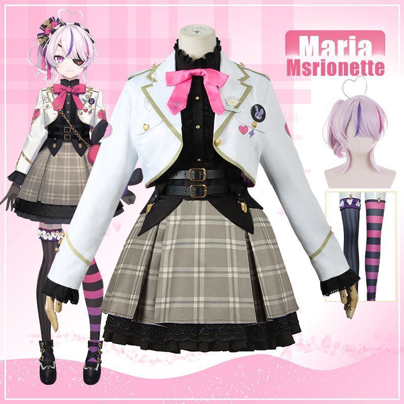 ウイッグ付き バーチャル YouTuber VTuber Maria Marionette マリア マリオネット コスプレ衣装 cosplay 仮装 日常服 イベント クリスマス ハロウィン ステージ 文化祭 学園祭F163