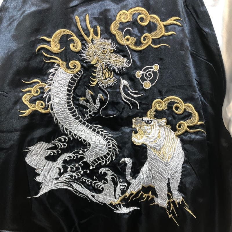 男女兼用 刺繍 スカジャン トラ 虎 ドラゴン 龍 (黒)