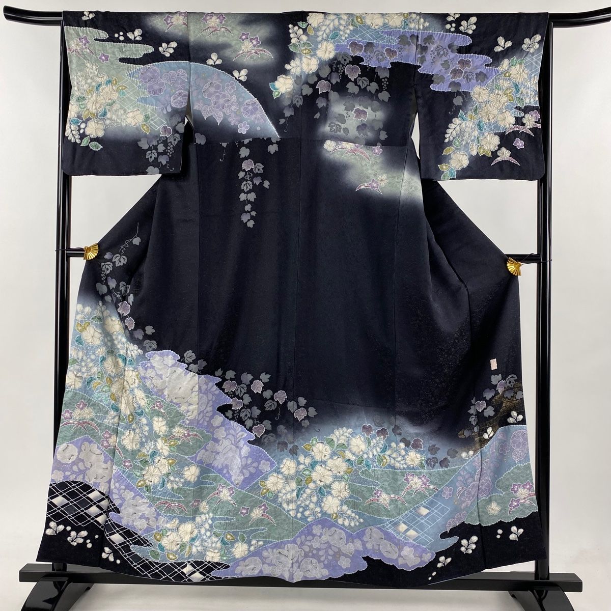 訪問着 身丈158.5cm 裄丈64.5cm M 袷 翠山工房 落款 辻が花 蔦 金通し 