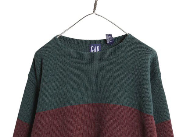 90s OLD GAP ボートネック コットン ニット セーター メンズ M / 紺タグ 90年代 オールド ギャップ リブ編み トリコロール ボーダー 無地