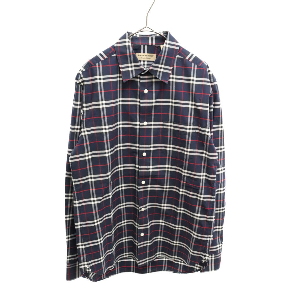 BURBERRY (バーバリー) コットン チェック 長袖 シャツ ネイビー