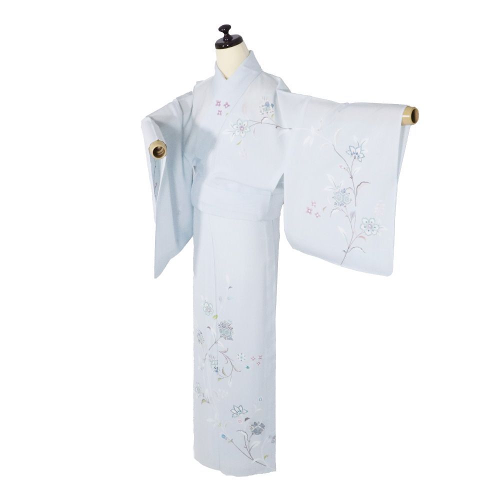 YangGracia✺正絹 単衣 唐花 トール 訪問着 着物 A3476 夏用単衣訪問着 黒唐小花 身長155cm〜167cm位 訪問着 レンタル 単衣 夏