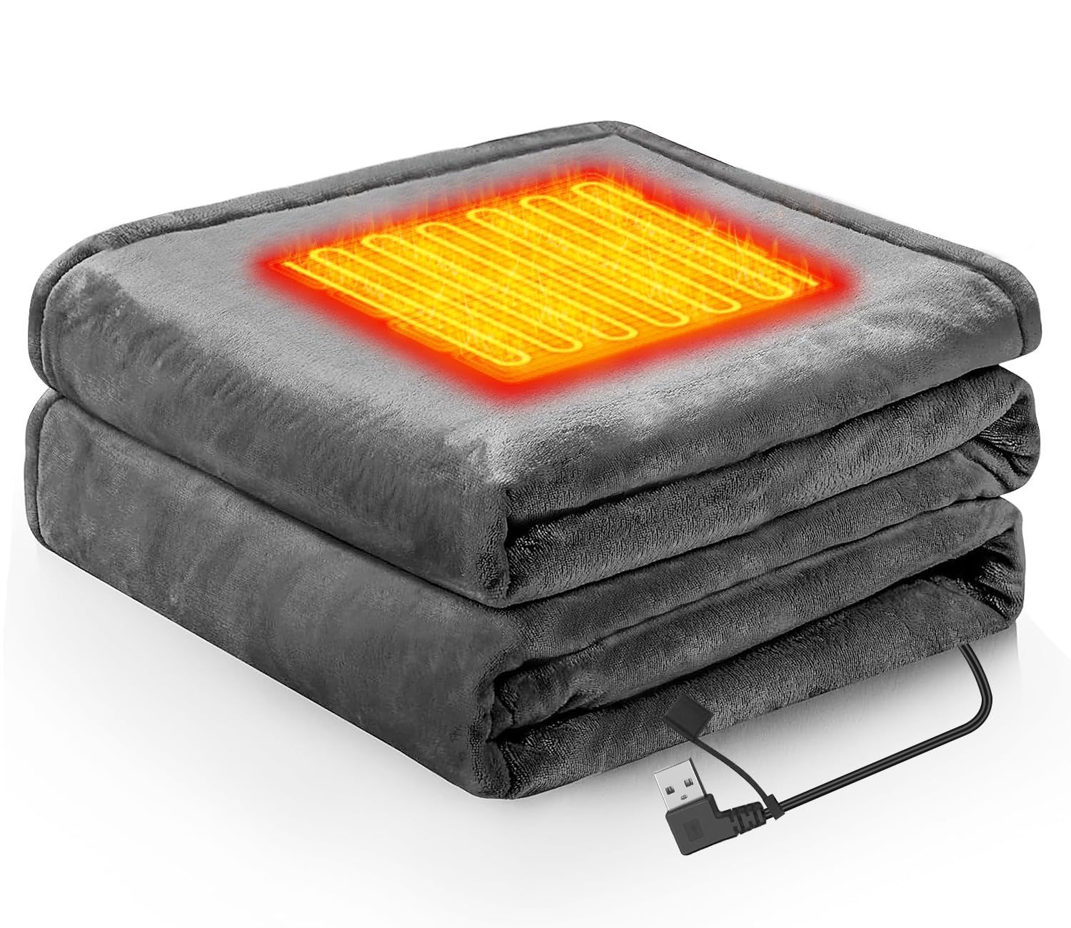 電気毛布 USB ブランケット 8枚の加熱エリア 150cmx80cm フランネル素材 ファスナー付き 3段階温度調整 省エネ 肩掛け 膝掛け オフィス アウトドア泊用 車中泊 洗える 防寒対策 暖房器具 グレー 150x80cm