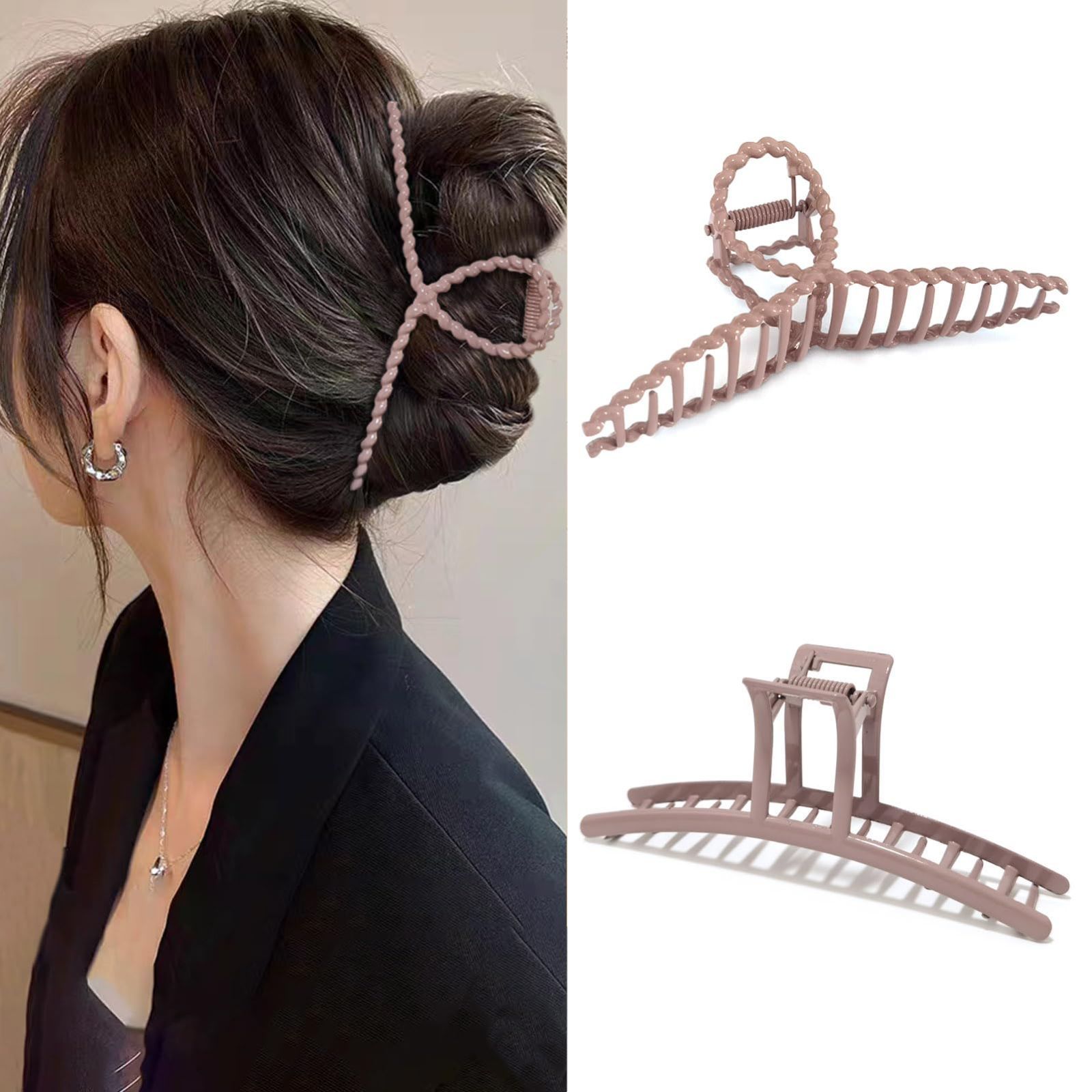 無地 バンスクリップ ミルクティー色 金属 髪留め しっかりとまる クリップ 韓国 かみどめ 大きめ 大人 簡約 柔らかい ヘアクリップ ロングヘアクリップ hair clip Fuyunohi おしゃれ レディース ビューティー