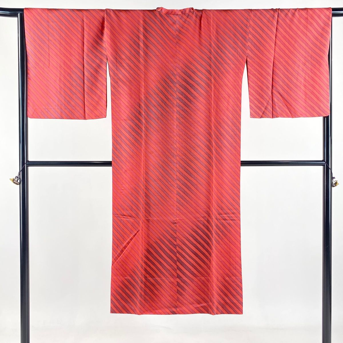 道行 身丈130cm 裄丈67cm M 和装コート 角衿 やまと 斜縞 ピンク 正絹 名品