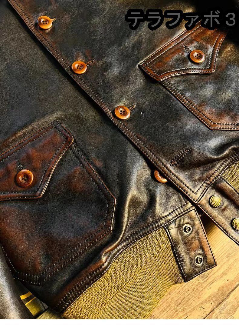 新品 メンズ 革ジャン 馬革 茶芯 レザージャケット ライダース 本革S