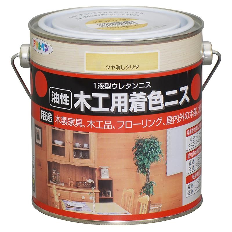 アサヒペン 塗料 ペンキ 木工用着色ニス 0.7L ツヤ消しクリヤ 油性 ニス ツヤあり 耐久性 耐摩耗性 耐衝撃性 日本製 1