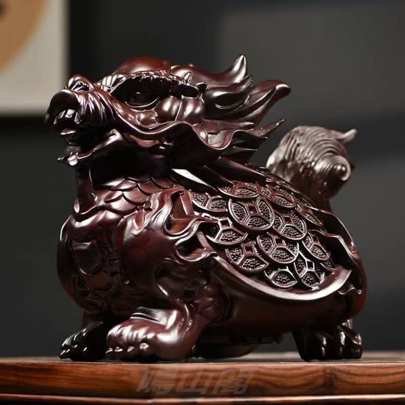 高品質 新入荷 の黑檀木彫 金銭亀 玄関 客間の置物 招財 置物 2枚WP 109