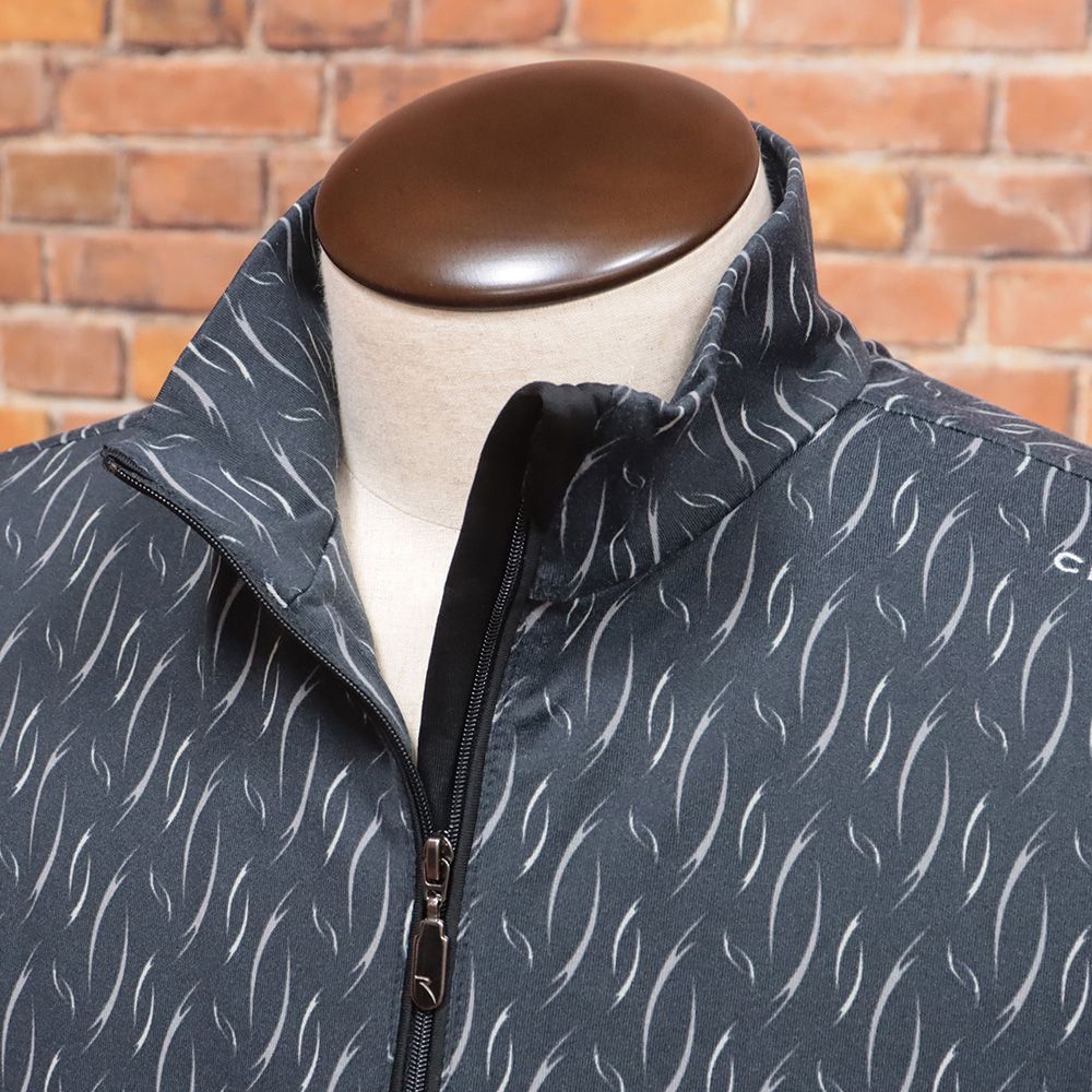 CHERVO|50サイズ|ハーフジップシャツ TULIP 総柄プリント 速乾 快適 機能性 ミドラー カットソー 長袖 ゴルフ |黒|ブラック|md125|