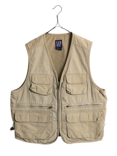 90s OLD GAP コットン サファリ ベスト M ベージュ 90s OLD GAP オールドギャップ フィッシングベスト ユーティリティ ウェア