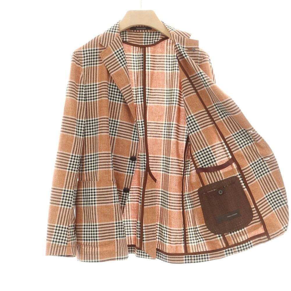 【】タリアトーレ TAGLIATORE コットン チェック テーラードジャケット オレンジブラウンxブラック【サイズ48】【メンズ】