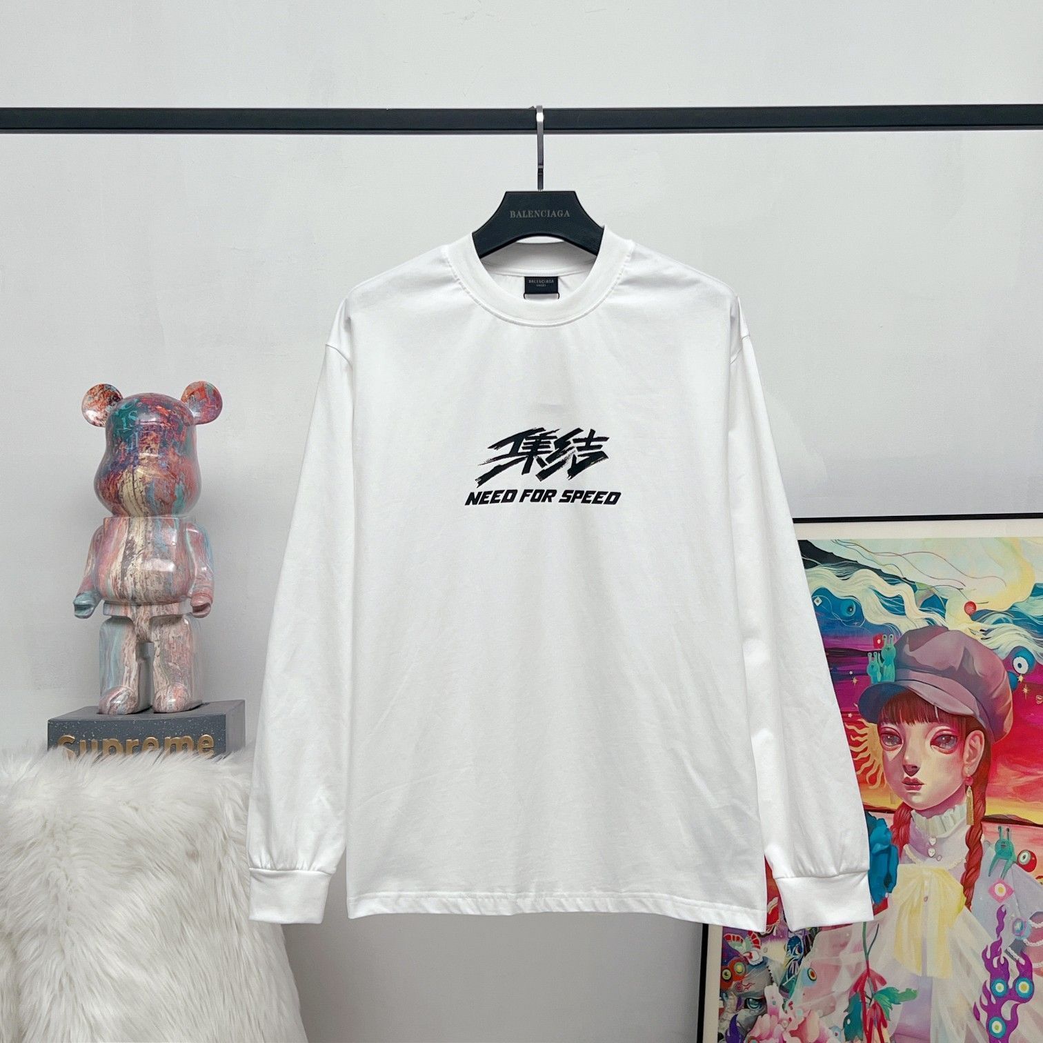 BALENCIAGA メンズ＆レディース ロングスリーブ Tシャツ 直噴プリント ホワイト|ブラック XS-L | ♥品 -MM輸入1