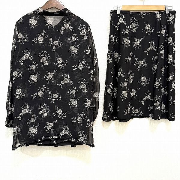 anc レリアン Leilian セットアップ 13 黒 グレー スリーピース シースルー 花柄 大きいサイズ レディース 969446