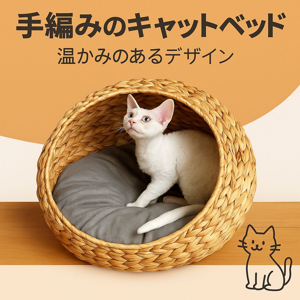 ヘリンボーン 手編み ボタニカル ちぐら 猫 ca615